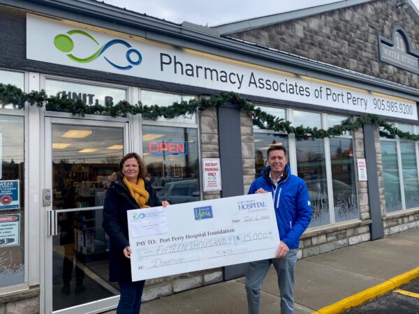 Pharmacy Associates of Port Perry cheque presentation for the Here for You campaign