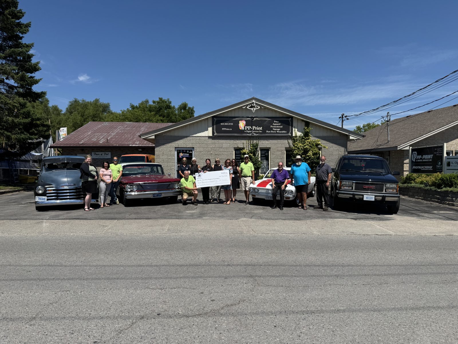 cheque presentation with Port Perry Hospital Foundation staff and the Roar by the Shores committee