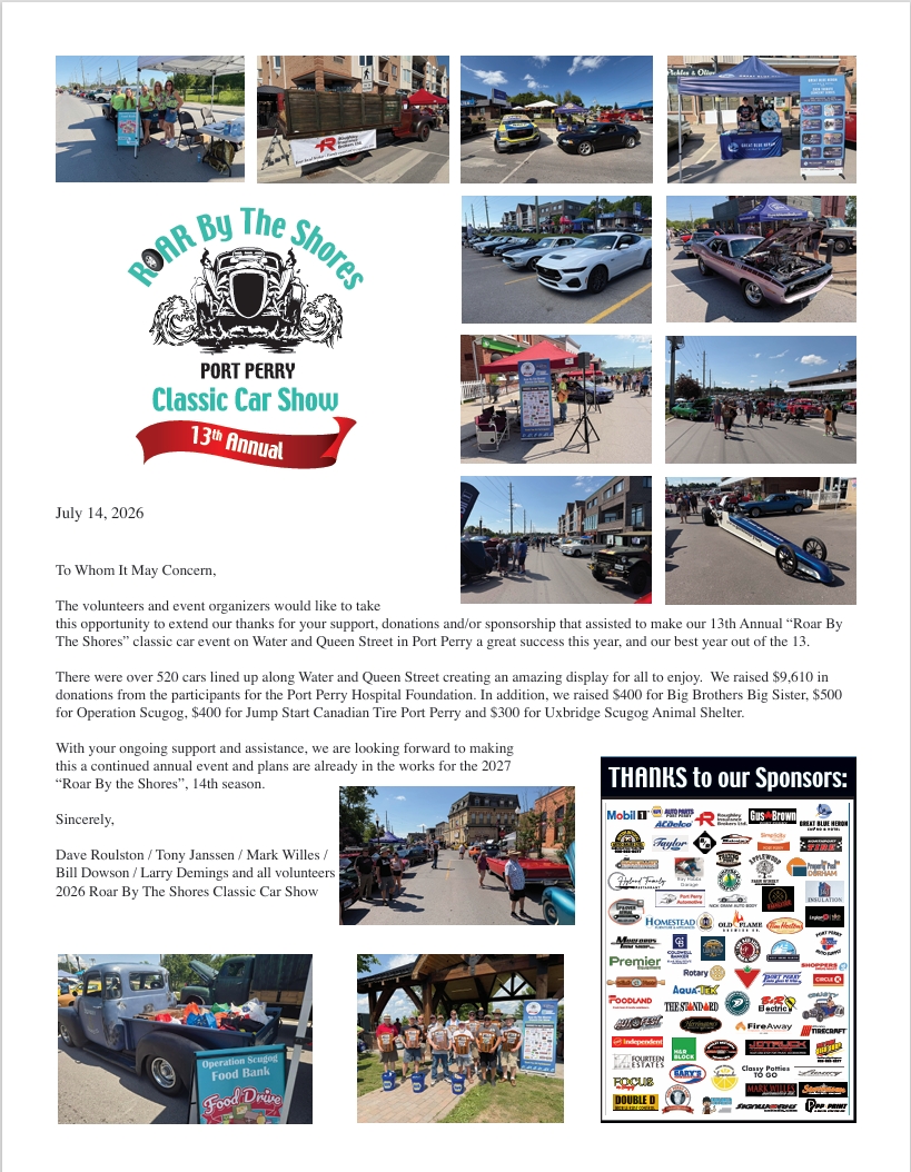 Thank you letter from the Roar by the Shores organizing committee